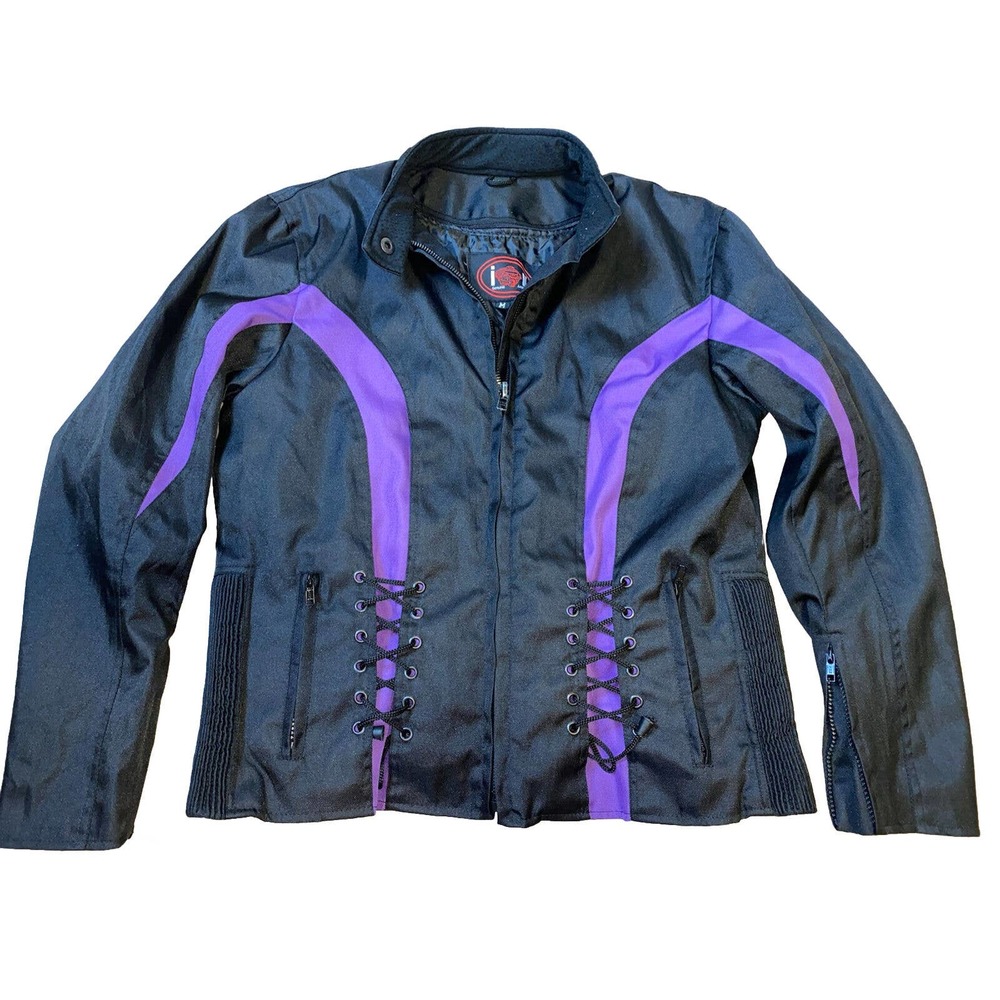 IK LEATHER New WOMEN'S BLACK & PURPLE NYLON ZIP-UP BIKER JACKET SIZE M